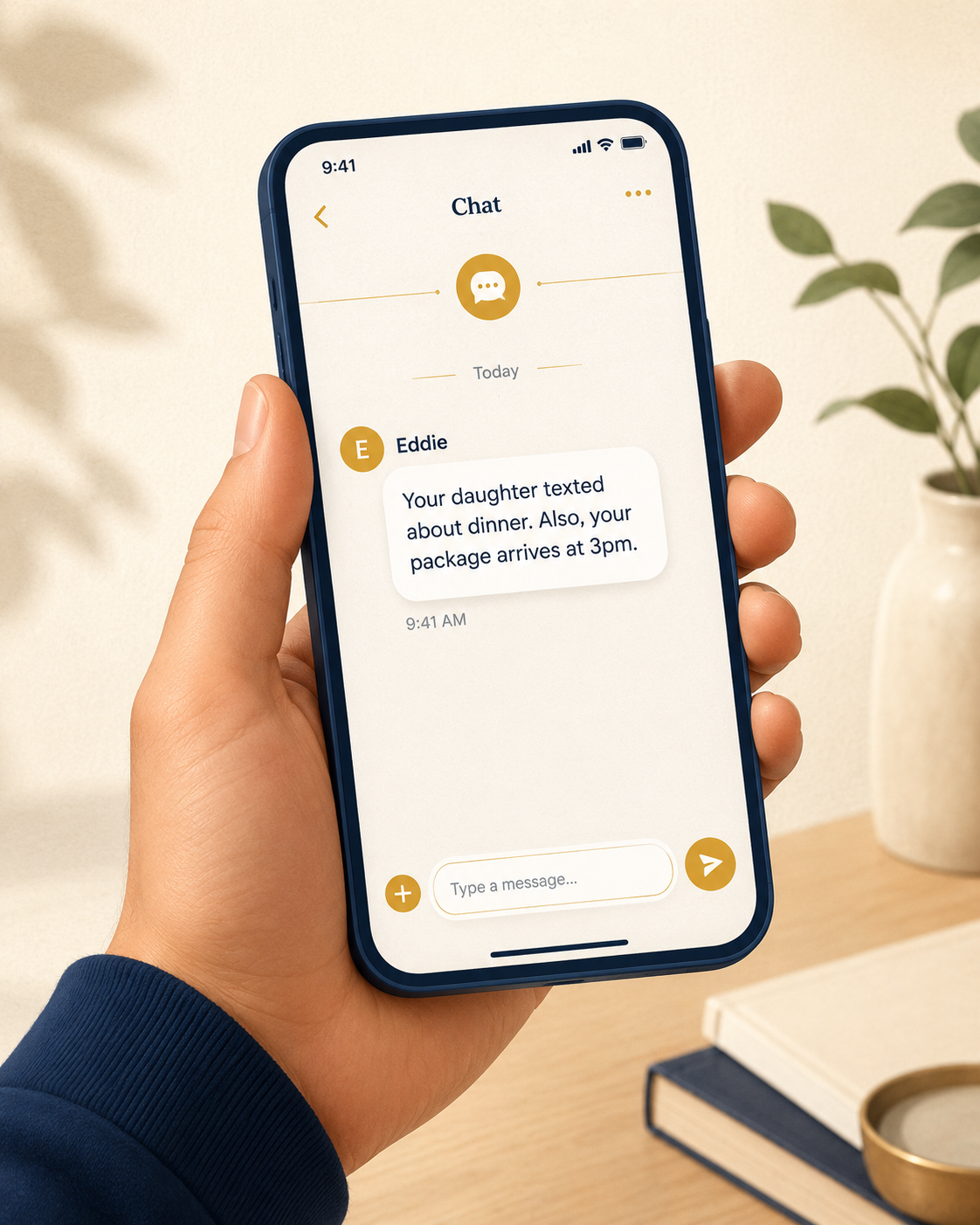 Eddie on a phone screen, showing a calm conversation